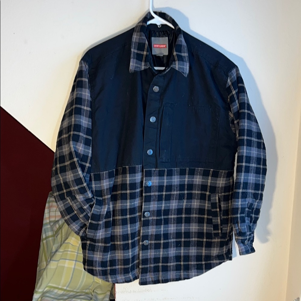 Craftsman Men's Gray Black Plaid Chore Work Insulated Jacket‎ M